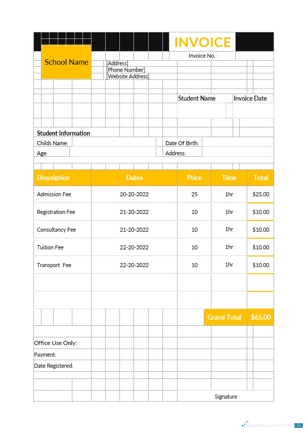 Download Preschool Education Invoice Template Photoshop template